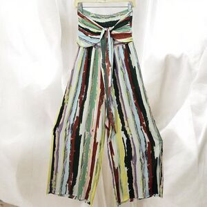 Aakaa‎ Striped Wide Leg Palazzo Jumpsuit Medium Strapless Summer Beach Vacation